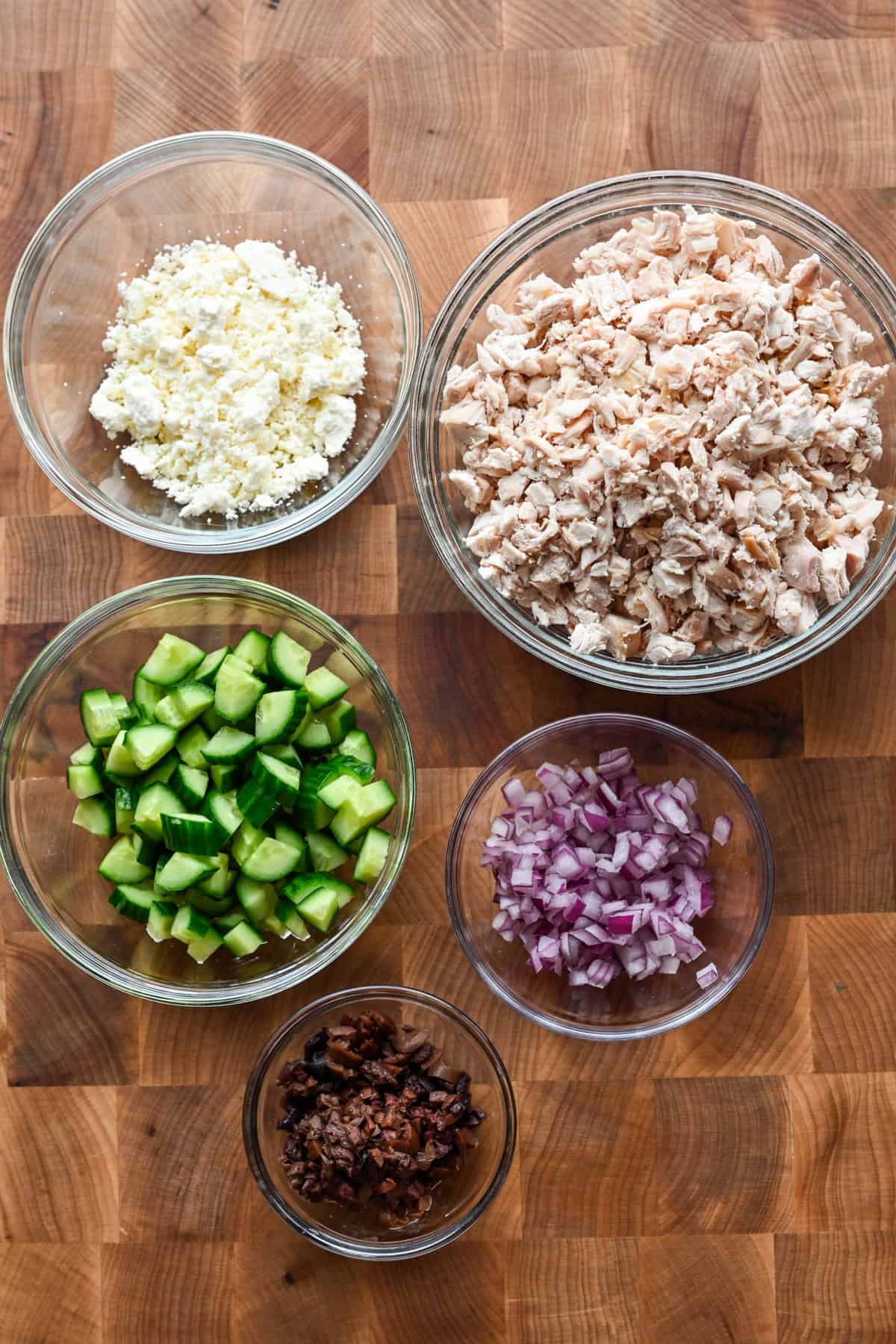 Ingredients for the tzatziki chicken salad.