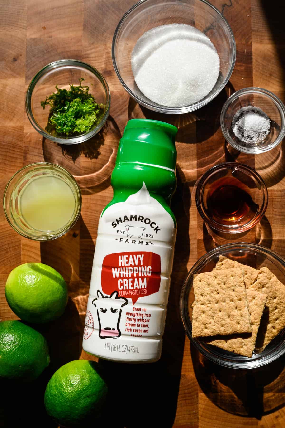 overhead view of ingredients for lime possets. 