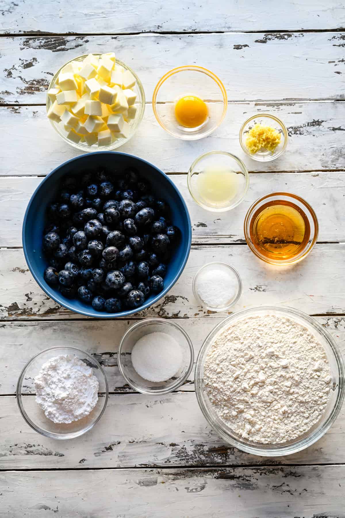 Overhead view of ingredients for blueberry pop tarts. 