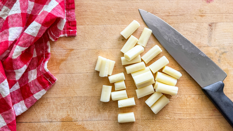 cut mozzarella on board