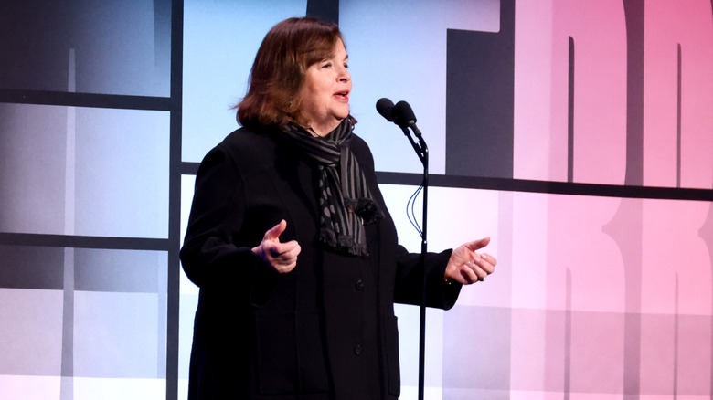 Ina Garten speaking into a microphone