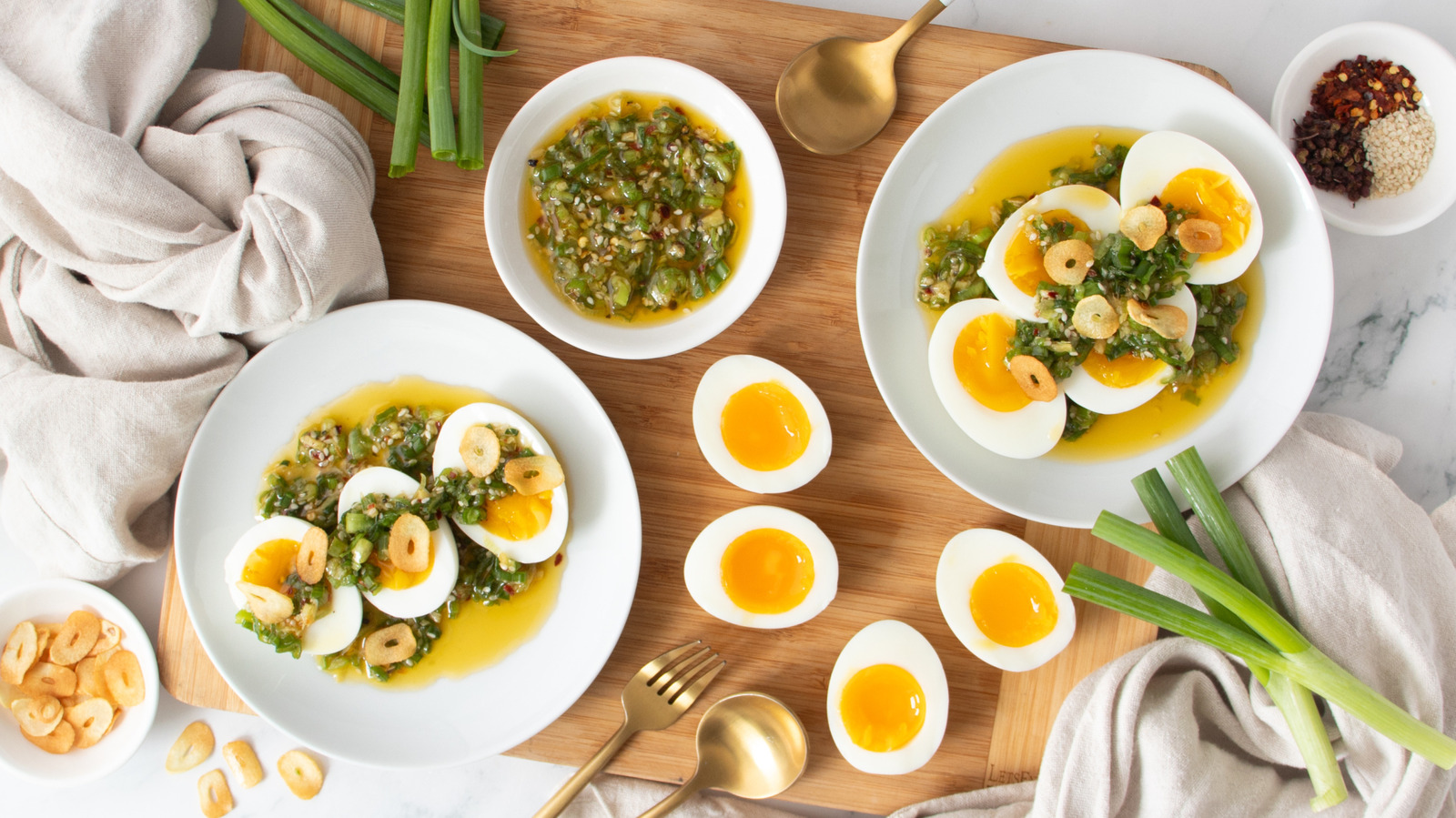 Jammy Eggs With Scallion Drizzle And Crispy Garlic Recipe

