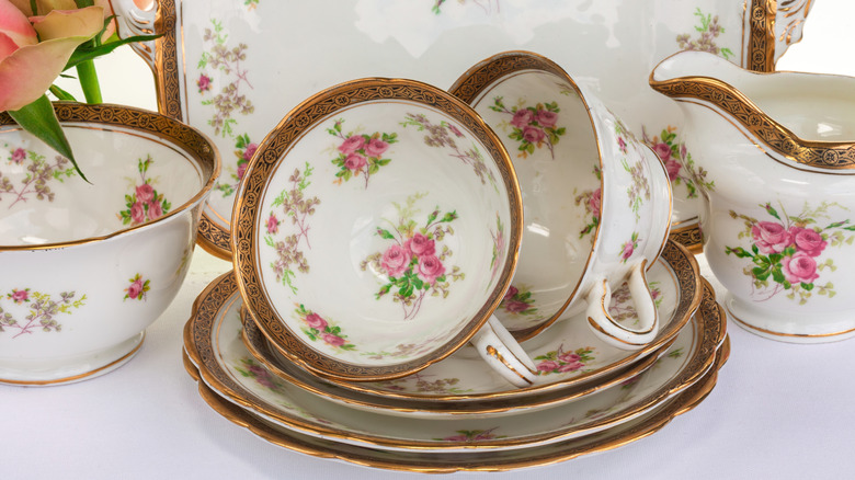 A fine china set with a beautiful floral design