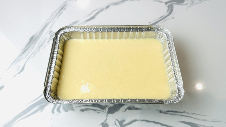 Cake batter in mini sheet cake pan