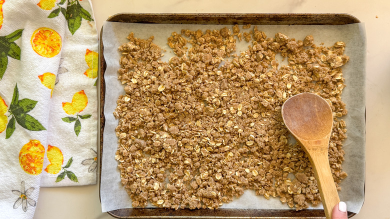 streusel on baking sheet