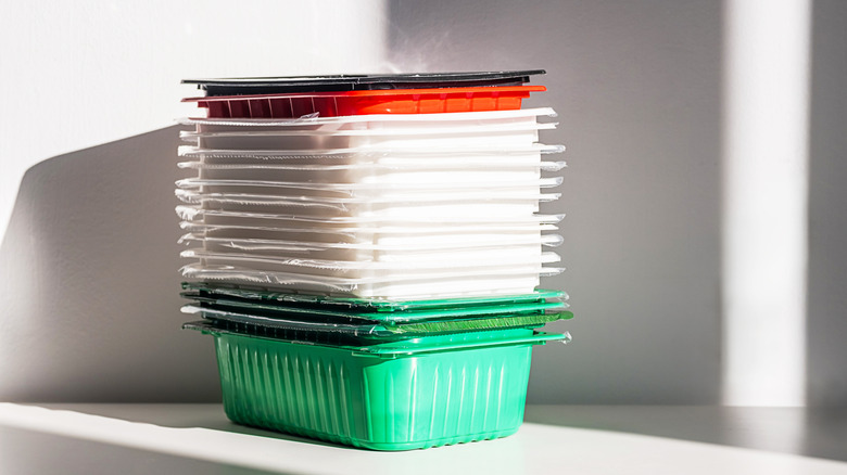 Stacked plastic containers