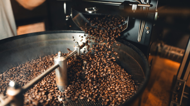 Coffee beans in a coffee roaster