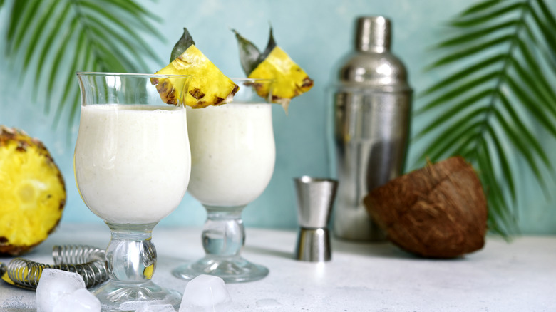 Piña coladas with shaker