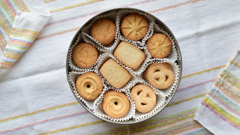 assortment of butter cookies in a tin