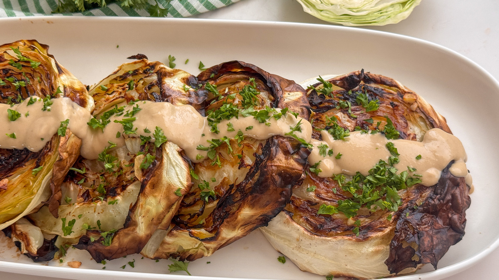 Roasted Cabbage Steaks With Miso Tahini Drizzle Recipe

