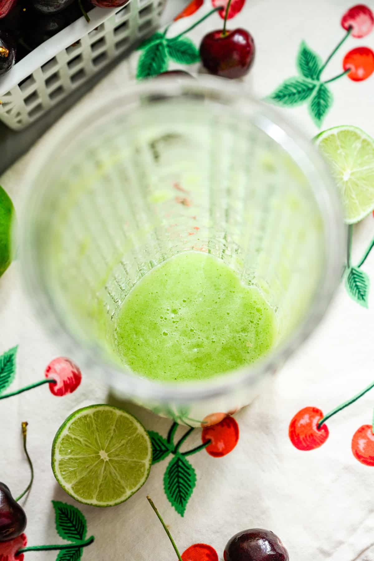 Apple mint and lime mixture after blending.