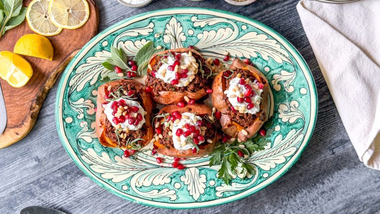 Loaded Sweet Potatoes With Ras El Hanout Beef And Lemon Yogurt Recipe

