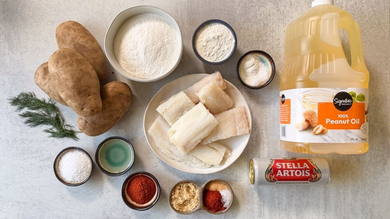 Nashville hot fish and chips ingredients on countertop