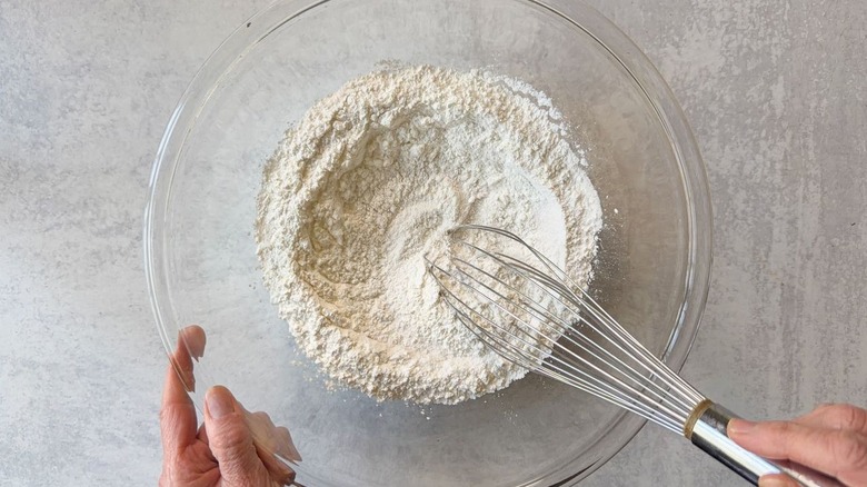 Whisking together dry ingredients for fish batter