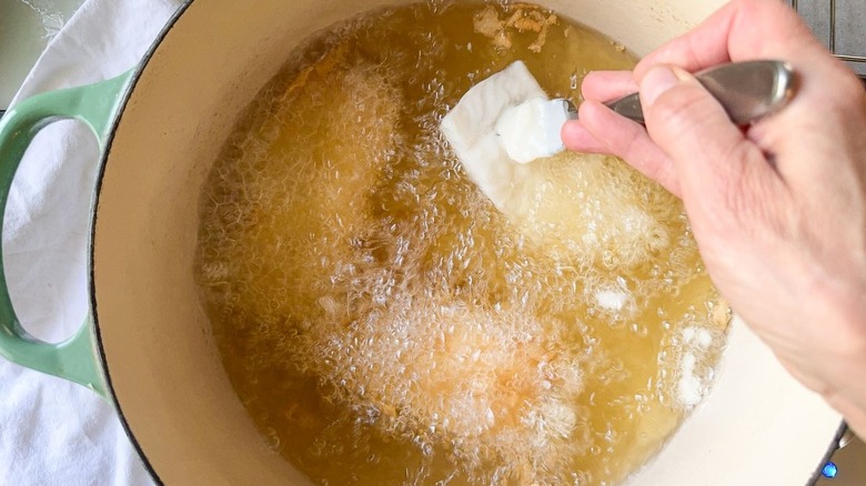 Deep frying battered fish filets in Dutch oven