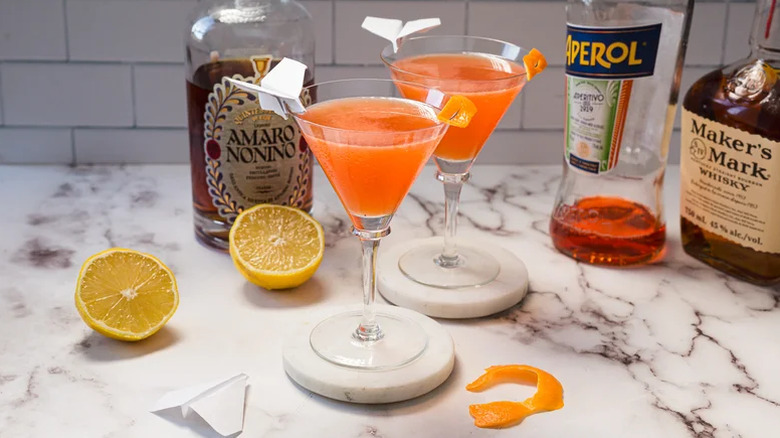 Two Paper Plane cocktails in martini glasses