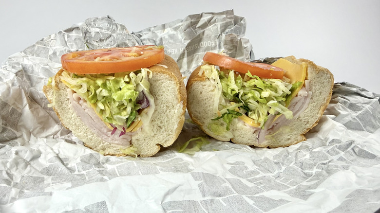 Turkey Sub from Sheetz with its wrapping on a white background
