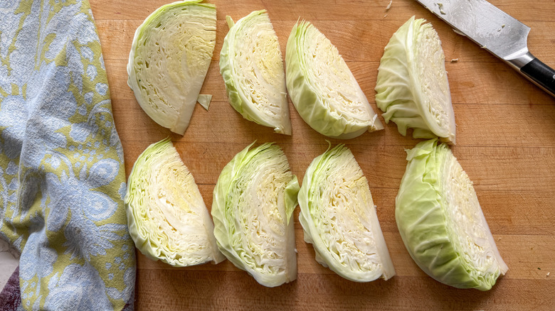 cabbage wedges in board