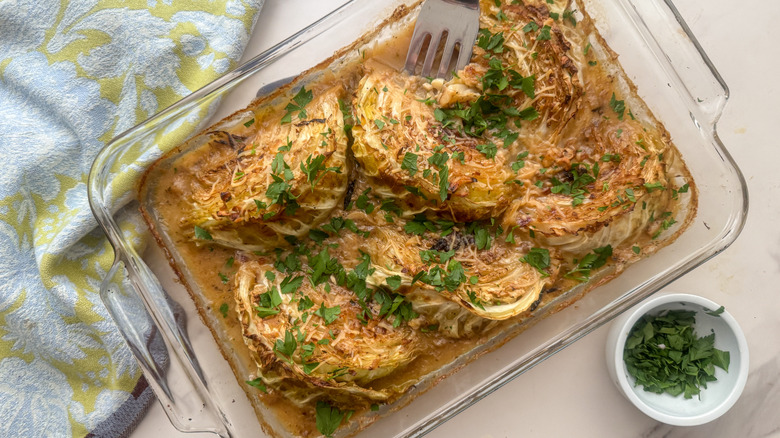 melting cabbage in baking dish