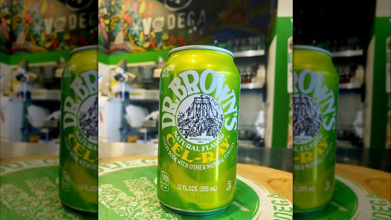Can of Dr. Brown's Cel-Ray on a counter