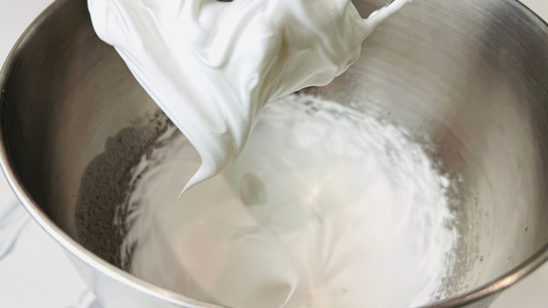 Whipped meringue in stand mixer bowl
