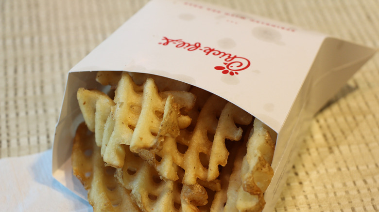 Chick-fil-A waffle fries spilling out of pack