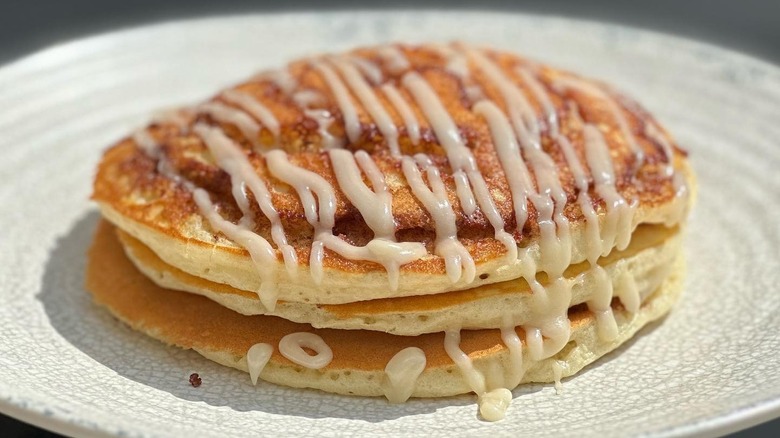 A plate of cinnamon roll pancakes at Pancake Pantry