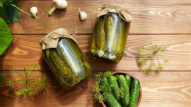 homemade pickles in mason jars