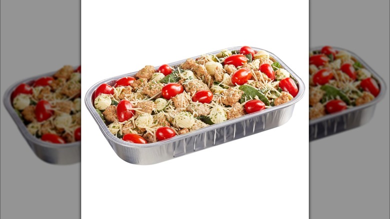 Pan of Italian Sausage Pasta in Garlic Wine Sauce