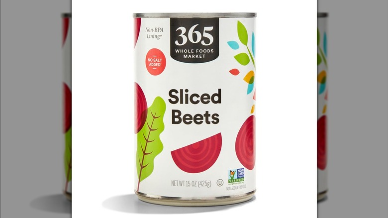 Can of 365 by Whole Foods Market Sliced Beets No Salt Added on a white background