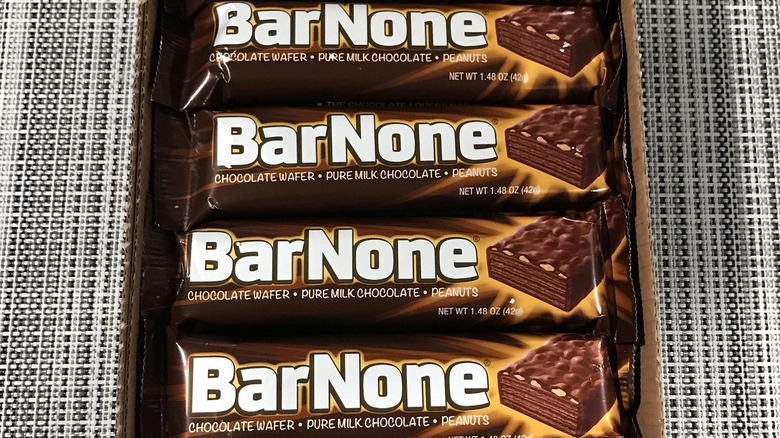 Four Bar None chocolate bars in a box