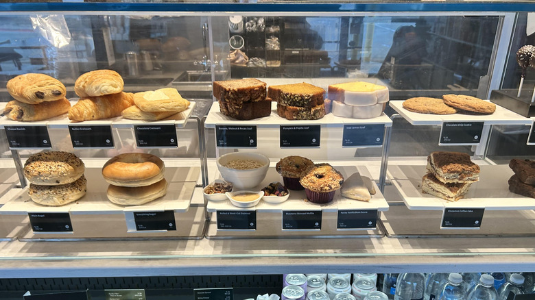 Close up of Starbucks food behind glass
