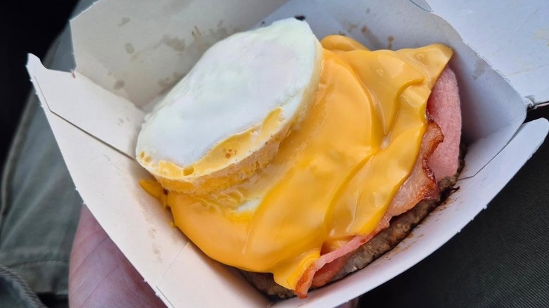 A McMuffin with round eggs replacing the English muffin