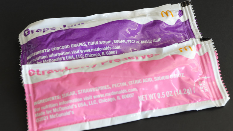 Grape jam and strawberry preserves packets from McDonald's