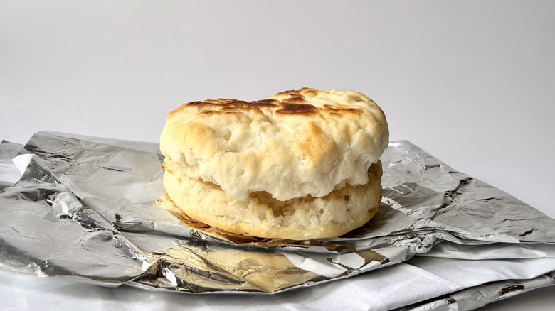 The Sheetz biscuit on the foil fast food packaging
