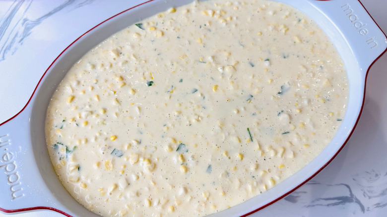 Creamy corn mixture in casserole dish