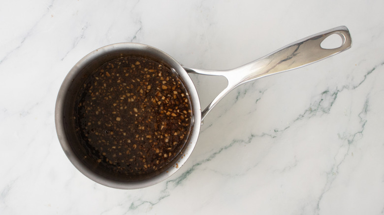 Garlic and ginger glaze in saucepan