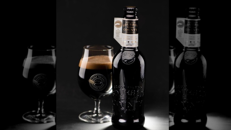 Goose Island Bourbon County Brand Original Stout bottle with poured drink beside it