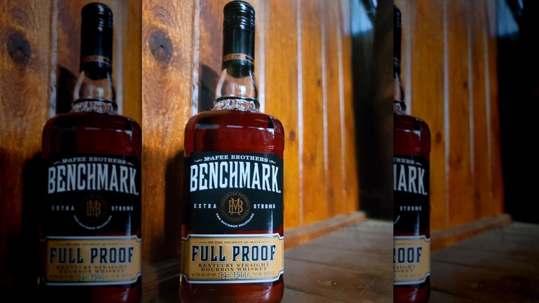 A bottle of Benchmark Full Proof Bourbon