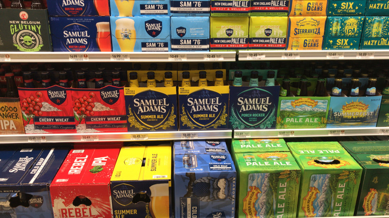 Store shelves displaying Samuel Adams and other beers