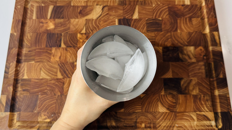 Ice in a cocktail shaker