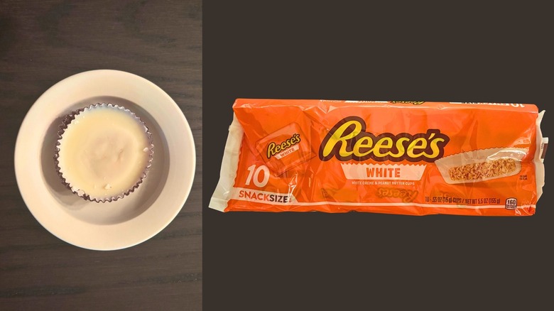 A Reese's White Cup next to wrapped candies and a pack of White Cups