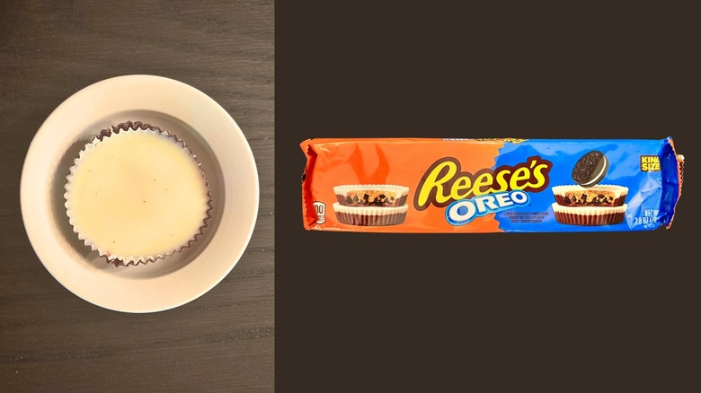 A long pack of Reese's OREO with a Reese's OREO on a plate