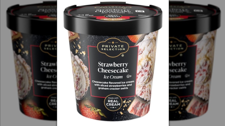 A pint of Kroger's Private Selection New York Style Strawberry Cheesecake Ice Cream