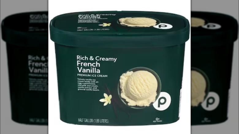 A tub of Rich & Creamy French Vanilla Premium Ice Cream from Publix