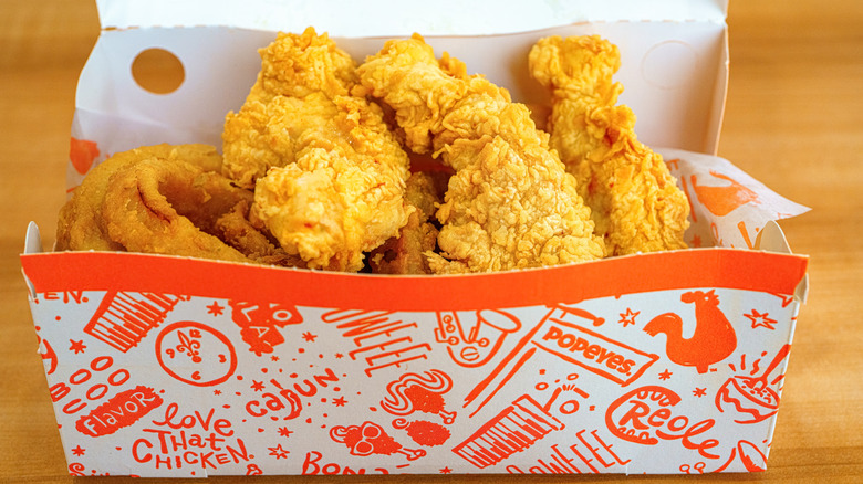 A box of fried chicken from Popeyes