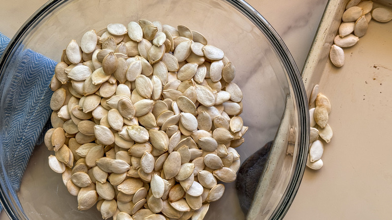 dry pumpkin seeds in bowl