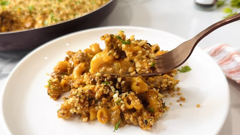 The Bear-Inspired Gourmet Hamburger Helper with a forkful being removed