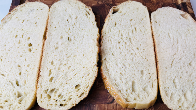 Sourdough slices on wooden board