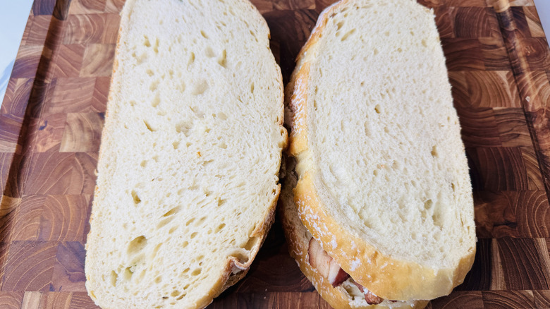 Sourdough sandwiches on wooden board